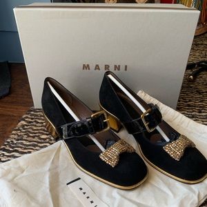 Marni gold bow heels